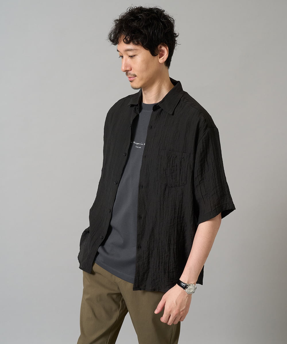 KHBHA74059 a.v.v MEN(アー・ヴェ・ヴェ) 【接触冷感】ワッシャーシアーワイドシルエットシャツ ブラック