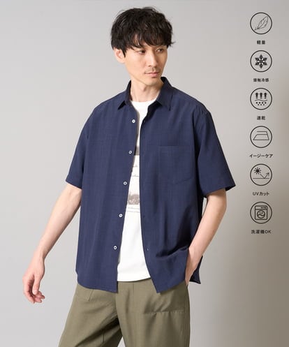 KHBHA77049 a.v.v MEN 【イージーケア/接触冷感】レギュラーカラーシャツ/リライト夏2【吸水速乾/UVカット】