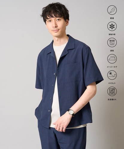 KHBHA78049 a.v.v MEN 【イージーケア/接触冷感】オープンカラーシャツ/リライト夏2【吸水速乾/UVカット】