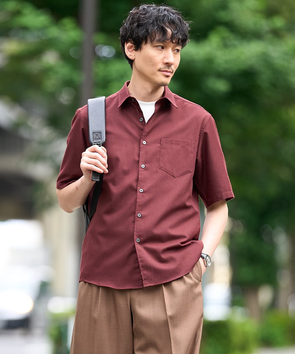 KHBHD70054 a.v.v MEN(アー・ヴェ・ヴェ) 【接触冷感/洗濯機で洗える/速乾/防シワ/イージーケア/ストレッチ】ポリエステルアサハンソデシャツ グリーン