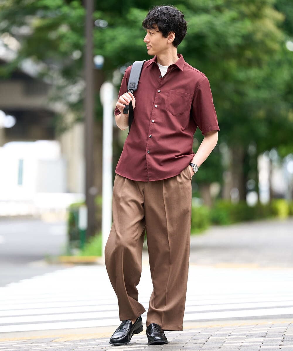 KHBHD70054 a.v.v MEN(アー・ヴェ・ヴェ) 【接触冷感/洗濯機で洗える/速乾/防シワ/イージーケア/ストレッチ】ポリエステルアサハンソデシャツ グリーン