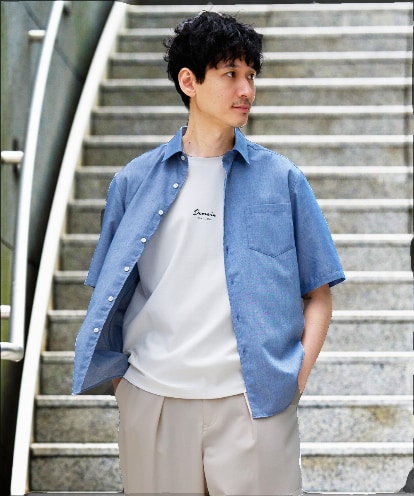 KHBHD70054 a.v.v MEN 【接触冷感/洗濯機で洗える/速乾//防シワ/イージーケア/ストレッチ】ポリエステルアサハンソデシャツ