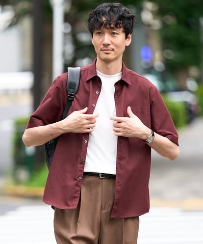 KHBHD70054 a.v.v MEN 【接触冷感/洗濯機で洗える/速乾//防シワ/イージーケア/ストレッチ】ポリエステルアサハンソデシャツ