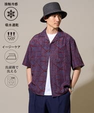KHBHD73069 a.v.v MEN(アー・ヴェ・ヴェ) 【接触冷感/洗濯機で洗える/速乾/イージーケア/毛玉になりにくい】キカプリントゴブソデオープンカラーシャツ ボルドー