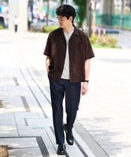 KHBHD80059 a.v.v MEN(アー・ヴェ・ヴェ) <接触冷感> スラブオックスゴブソデオープンカラーシャツ 【イージーケア/洗濯機で洗える】 ブラウン