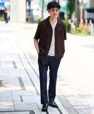 KHBHD80059 a.v.v MEN(アー・ヴェ・ヴェ) <接触冷感> スラブオックスゴブソデオープンカラーシャツ 【イージーケア/洗濯機で洗える】 ブラウン