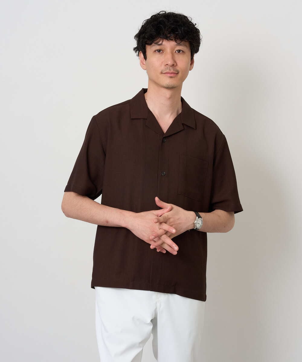 接触冷感> スラブオックスゴブソデオープンカラーシャツ 【イージー