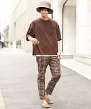 KHBHP62059 a.v.v MEN(アー・ヴェ・ヴェ) 【S-XXL/2SET】カットソー付きシャツプルオーバー ブラウン