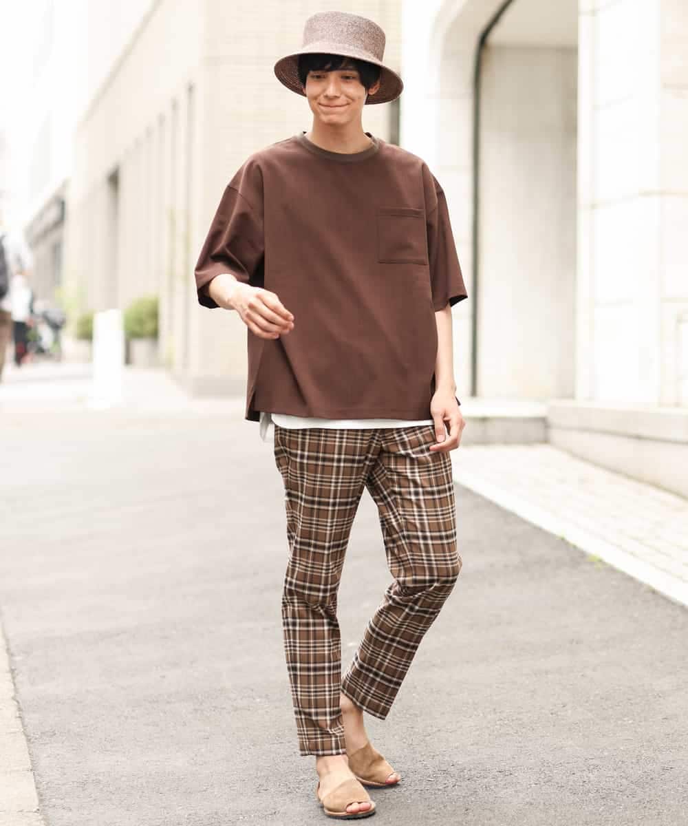 KHBHP62059 a.v.v MEN(アー・ヴェ・ヴェ) 【S-XXL/2SET】カットソー付きシャツプルオーバー ブラウン