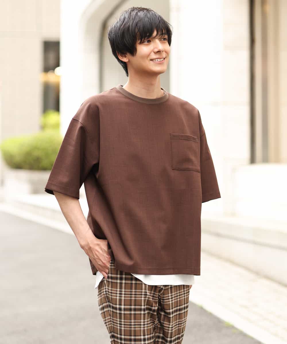 KHBHP62059 a.v.v MEN(アー・ヴェ・ヴェ) 【S-XXL/2SET】カットソー付きシャツプルオーバー ブラウン