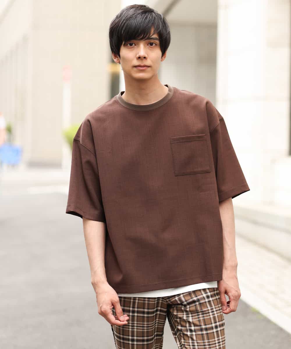KHBHP62059 a.v.v MEN(アー・ヴェ・ヴェ) 【S-XXL/2SET】カットソー付きシャツプルオーバー ブラウン