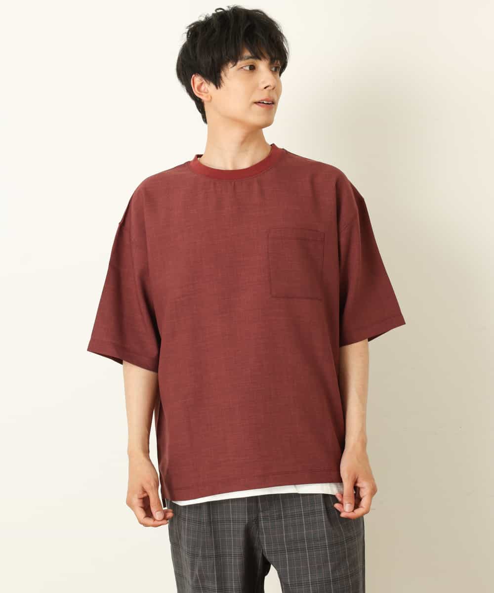 KHBHP62059 a.v.v MEN(アー・ヴェ・ヴェ) 【S-XXL/2SET】カットソー付きシャツプルオーバー ブラウン