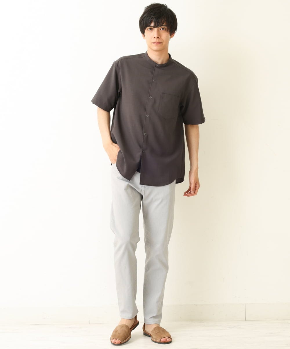 KHBHP77049 a.v.v MEN(アー・ヴェ・ヴェ) 【S-XXL】リライトリングドットバンドカラーシャツ（セットアップ対応） カーキ