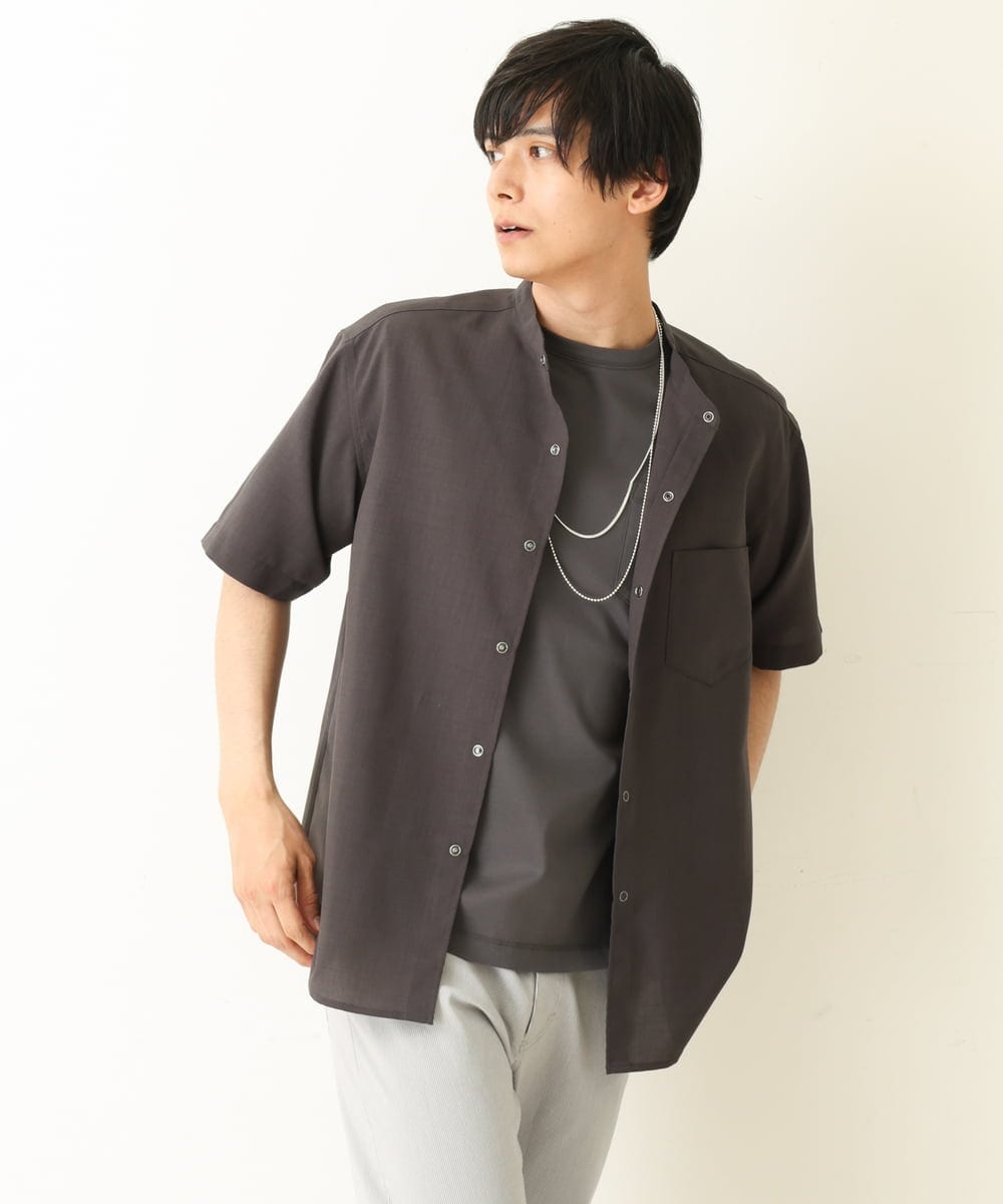 KHBHP77049 a.v.v MEN(アー・ヴェ・ヴェ) 【S-XXL】リライトリングドットバンドカラーシャツ（セットアップ対応） カーキ