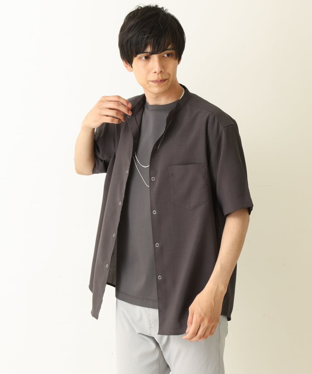 KHBHP77049 a.v.v MEN(アー・ヴェ・ヴェ) 【S-XXL】リライトリングドットバンドカラーシャツ（セットアップ対応） カーキ