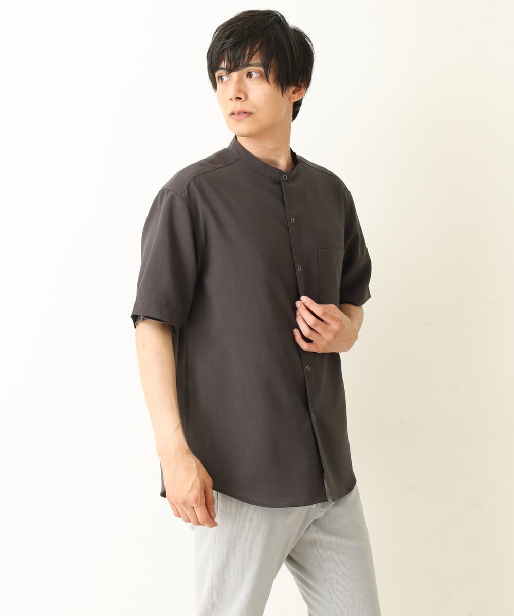 KHBHP77049 a.v.v MEN(アー・ヴェ・ヴェ) 【S-XXL】リライトリングドットバンドカラーシャツ（セットアップ対応） カーキ