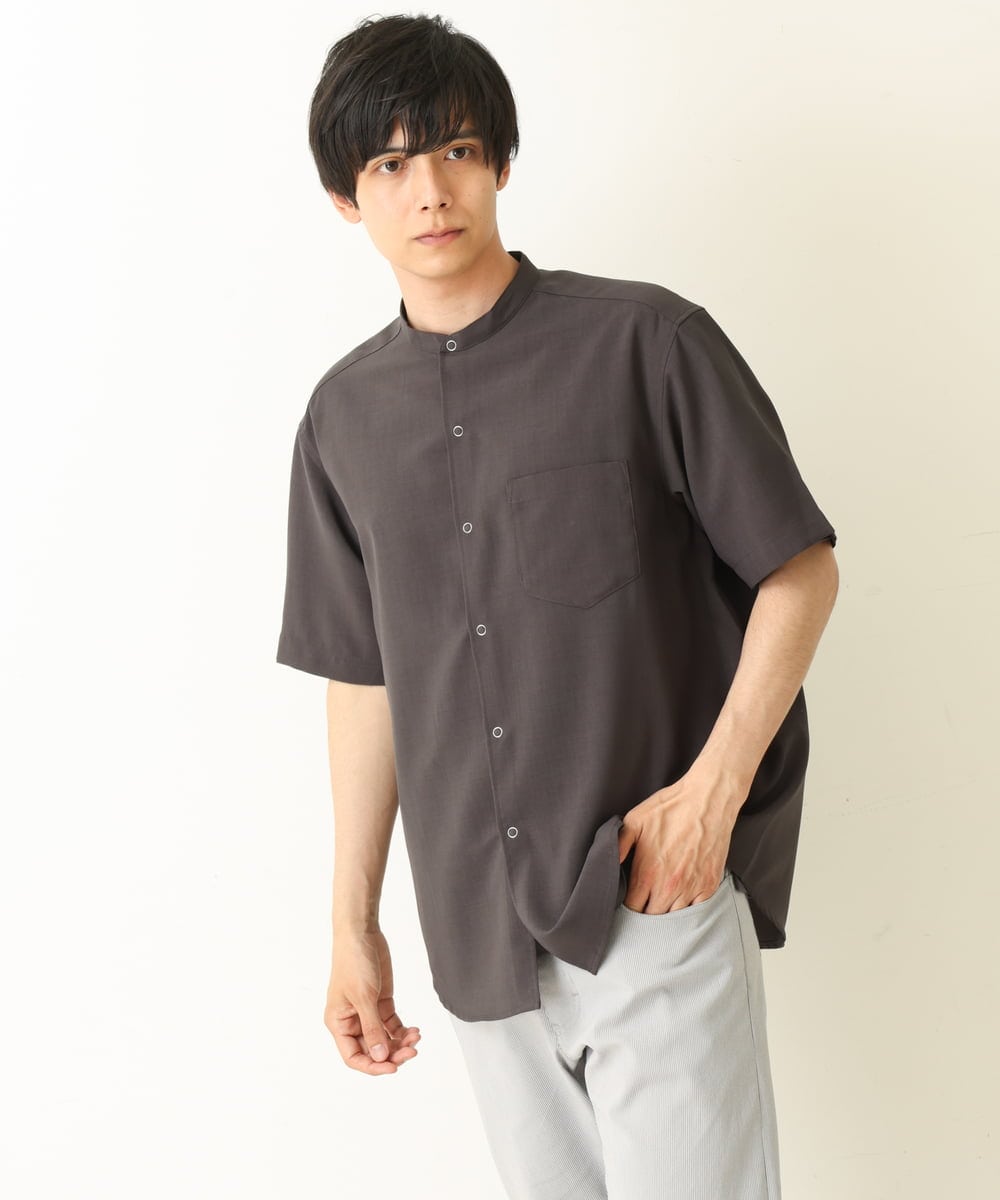 KHBHP77049 a.v.v MEN(アー・ヴェ・ヴェ) 【S-XXL】リライトリングドットバンドカラーシャツ（セットアップ対応） カーキ
