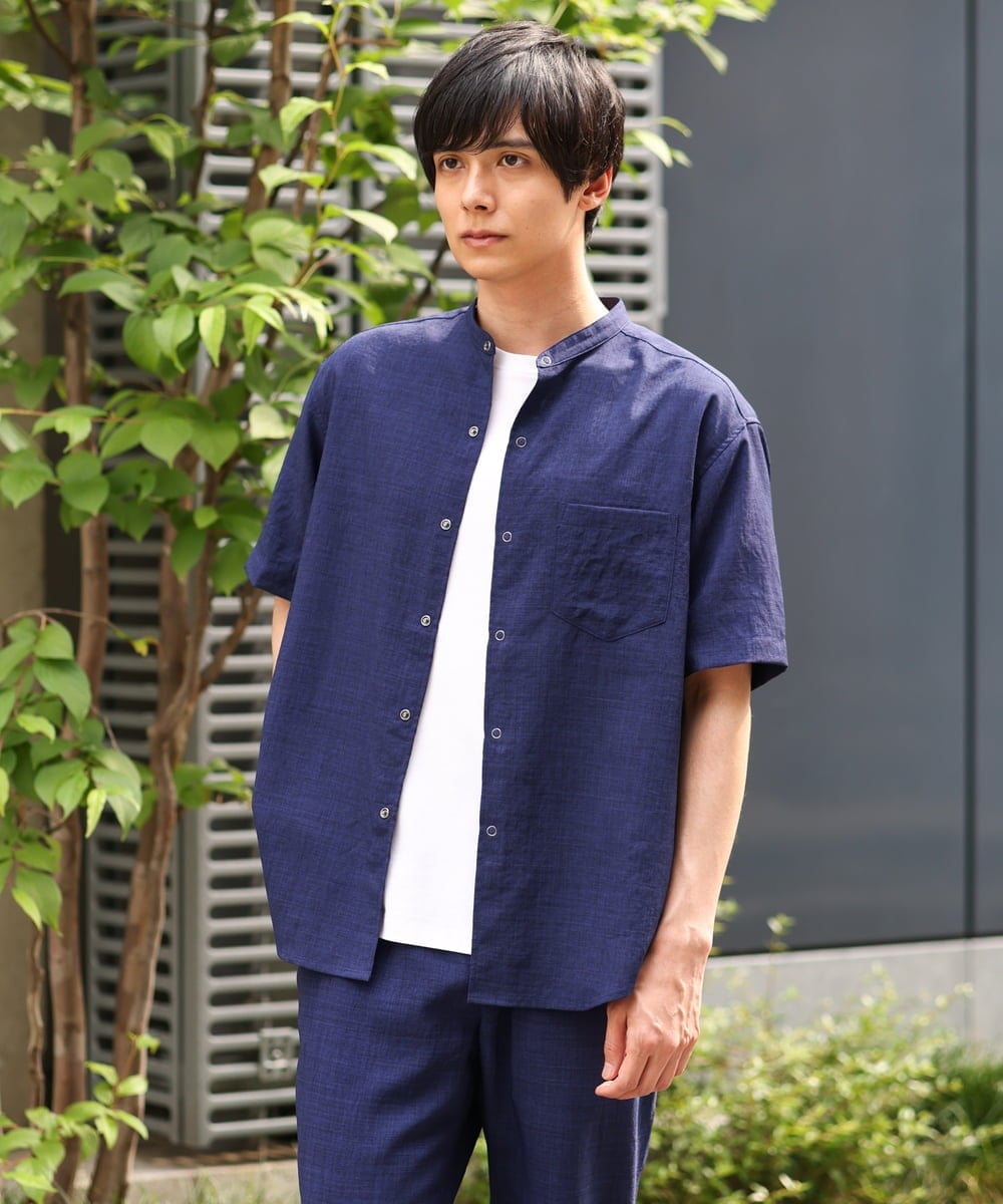 KHBHP77049 a.v.v MEN(アー・ヴェ・ヴェ) 【S-XXL】リライトリングドットバンドカラーシャツ（セットアップ対応） カーキ