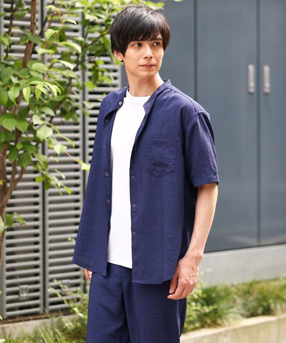 KHBHP77049 a.v.v MEN(アー・ヴェ・ヴェ) 【S-XXL】リライトリングドットバンドカラーシャツ（セットアップ対応） カーキ