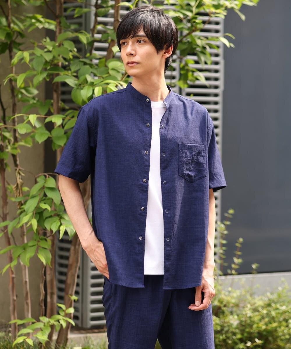 KHBHP77049 a.v.v MEN(アー・ヴェ・ヴェ) 【S-XXL】リライトリングドットバンドカラーシャツ（セットアップ対応） カーキ