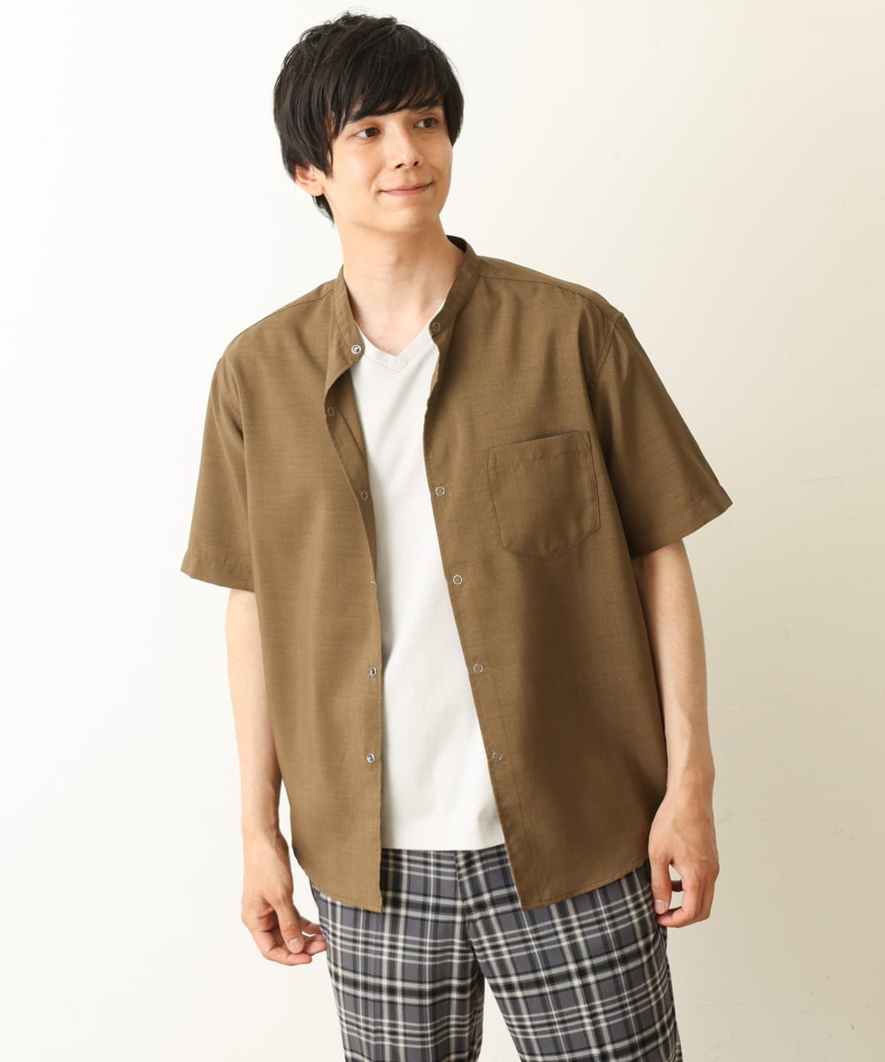 KHBHP77049 a.v.v MEN(アー・ヴェ・ヴェ) 【S-XXL】リライトリングドットバンドカラーシャツ（セットアップ対応） カーキ
