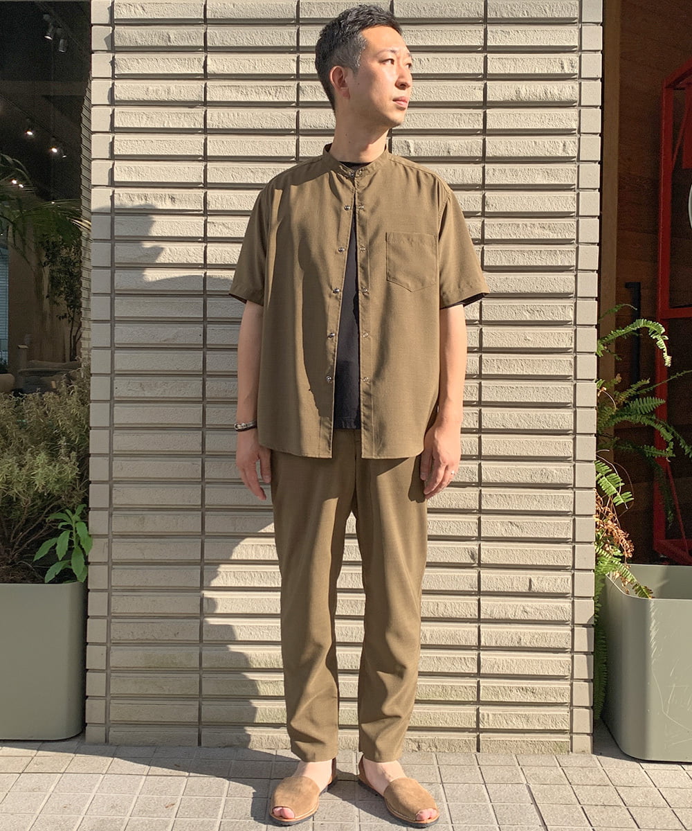 KHBHP77049 a.v.v MEN(アー・ヴェ・ヴェ) 【S-XXL】リライトリングドットバンドカラーシャツ（セットアップ対応） カーキ
