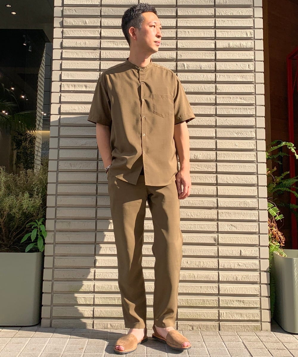 KHBHP77049 a.v.v MEN(アー・ヴェ・ヴェ) 【S-XXL】リライトリングドットバンドカラーシャツ（セットアップ対応） カーキ