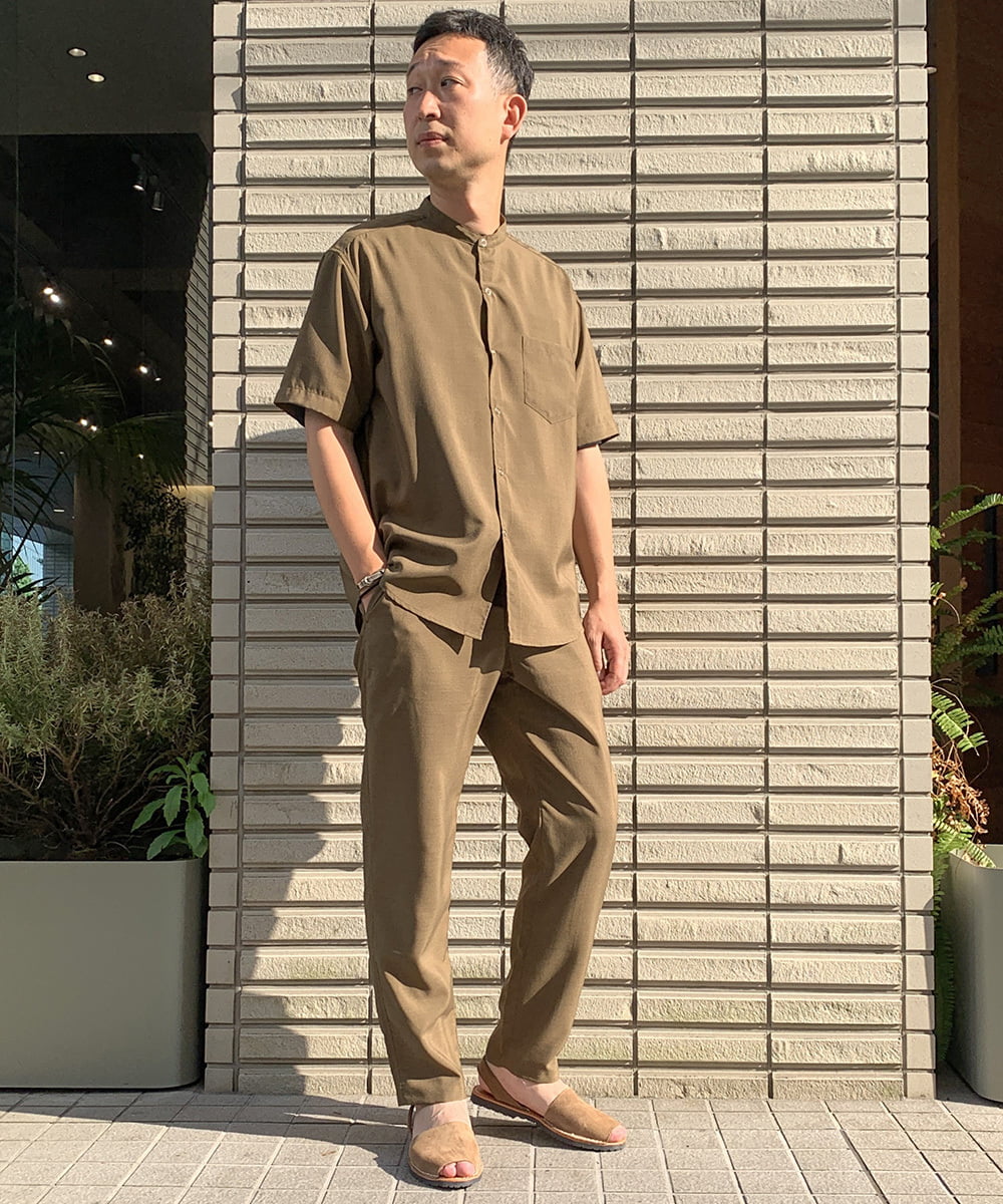 KHBHP77049 a.v.v MEN(アー・ヴェ・ヴェ) 【S-XXL】リライトリングドットバンドカラーシャツ（セットアップ対応） カーキ