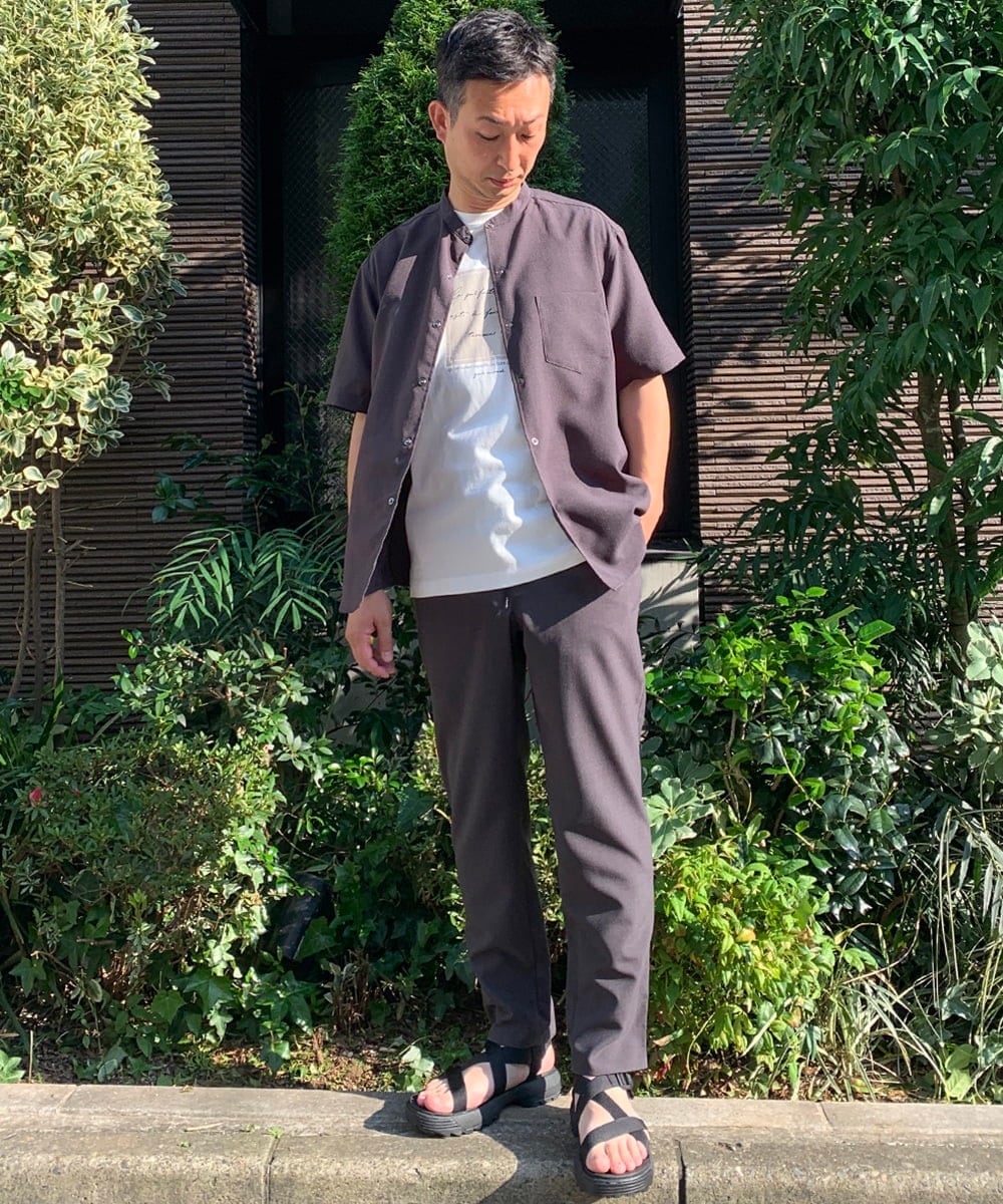 KHBHP77049 a.v.v MEN(アー・ヴェ・ヴェ) 【S-XXL】リライトリングドットバンドカラーシャツ（セットアップ対応） カーキ