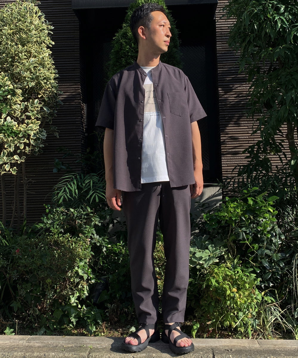 KHBHP77049 a.v.v MEN(アー・ヴェ・ヴェ) 【S-XXL】リライトリングドットバンドカラーシャツ（セットアップ対応） カーキ