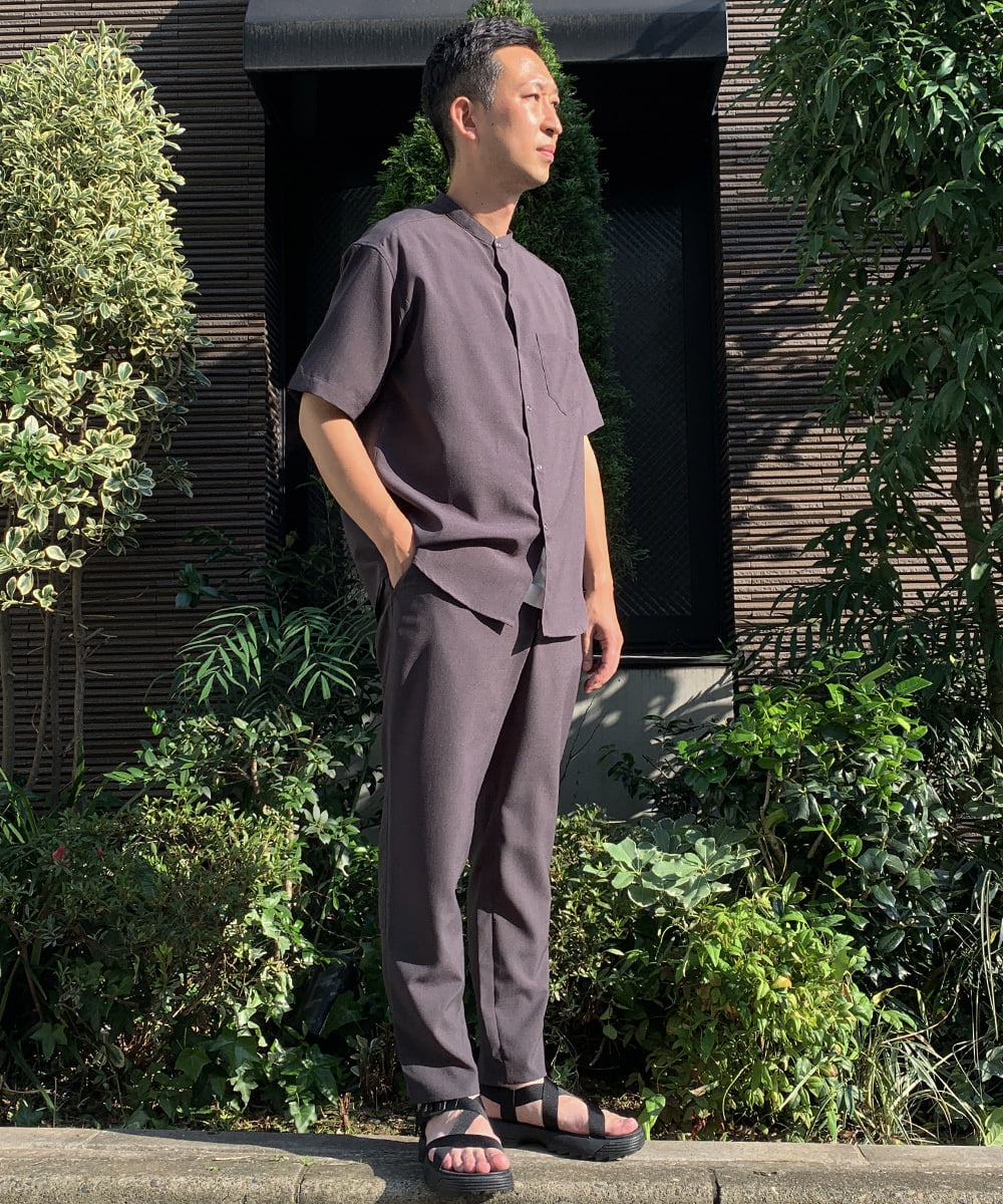 KHBHP77049 a.v.v MEN(アー・ヴェ・ヴェ) 【S-XXL】リライトリングドットバンドカラーシャツ（セットアップ対応） カーキ