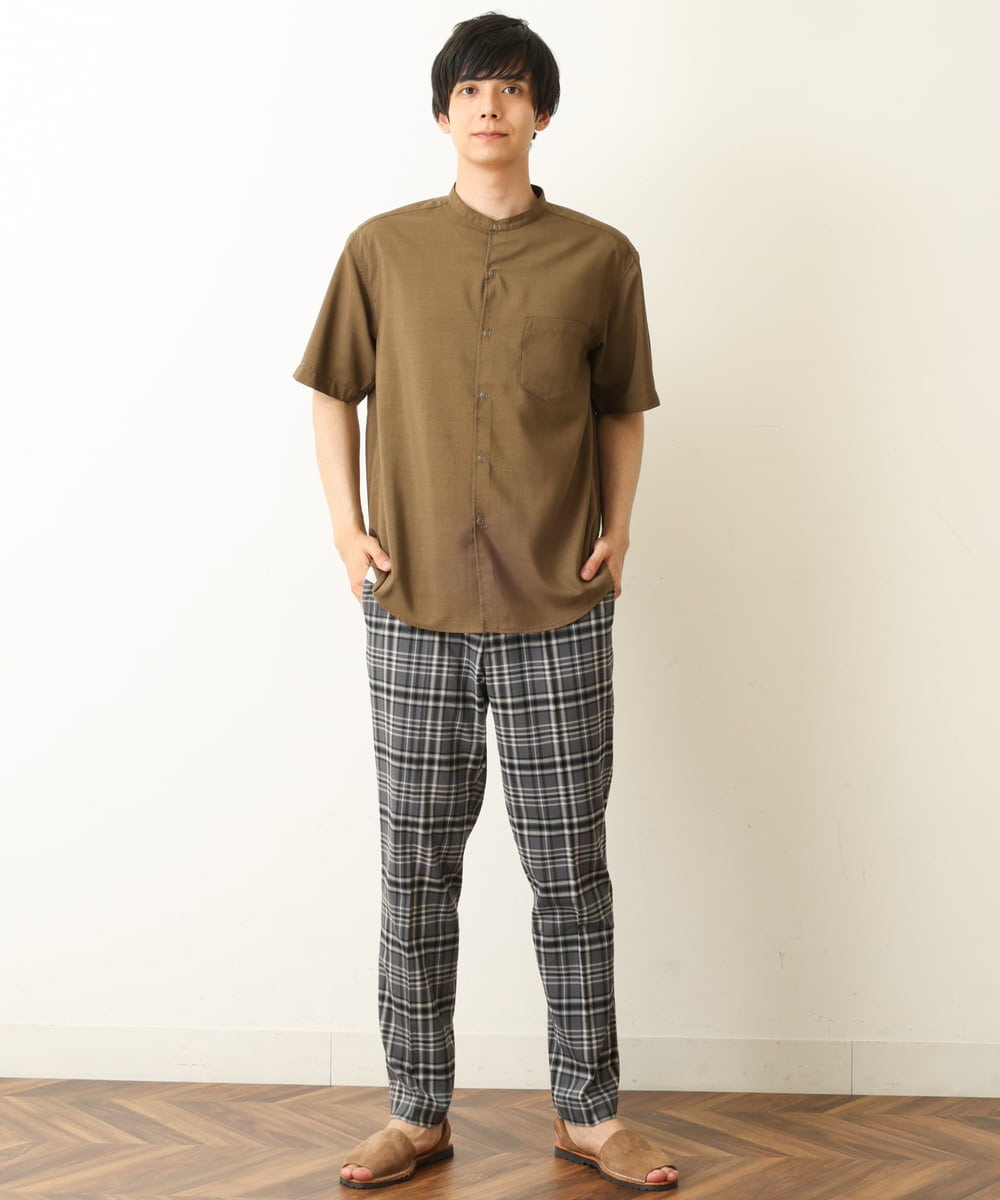 KHBHP77049 a.v.v MEN(アー・ヴェ・ヴェ) 【S-XXL】リライトリングドットバンドカラーシャツ（セットアップ対応） カーキ
