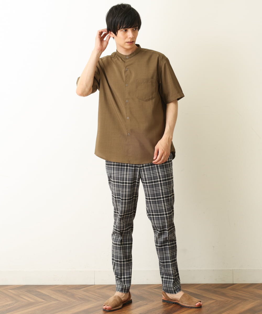 KHBHP77049 a.v.v MEN(アー・ヴェ・ヴェ) 【S-XXL】リライトリングドットバンドカラーシャツ（セットアップ対応） カーキ
