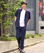 KHBHP77049 a.v.v MEN(アー・ヴェ・ヴェ) 【S-XXL】リライトリングドットバンドカラーシャツ（セットアップ対応） カーキ