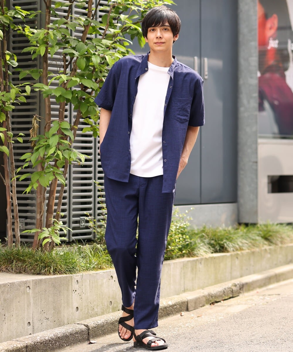KHBHP77049 a.v.v MEN(アー・ヴェ・ヴェ) 【S-XXL】リライトリングドットバンドカラーシャツ（セットアップ対応） カーキ