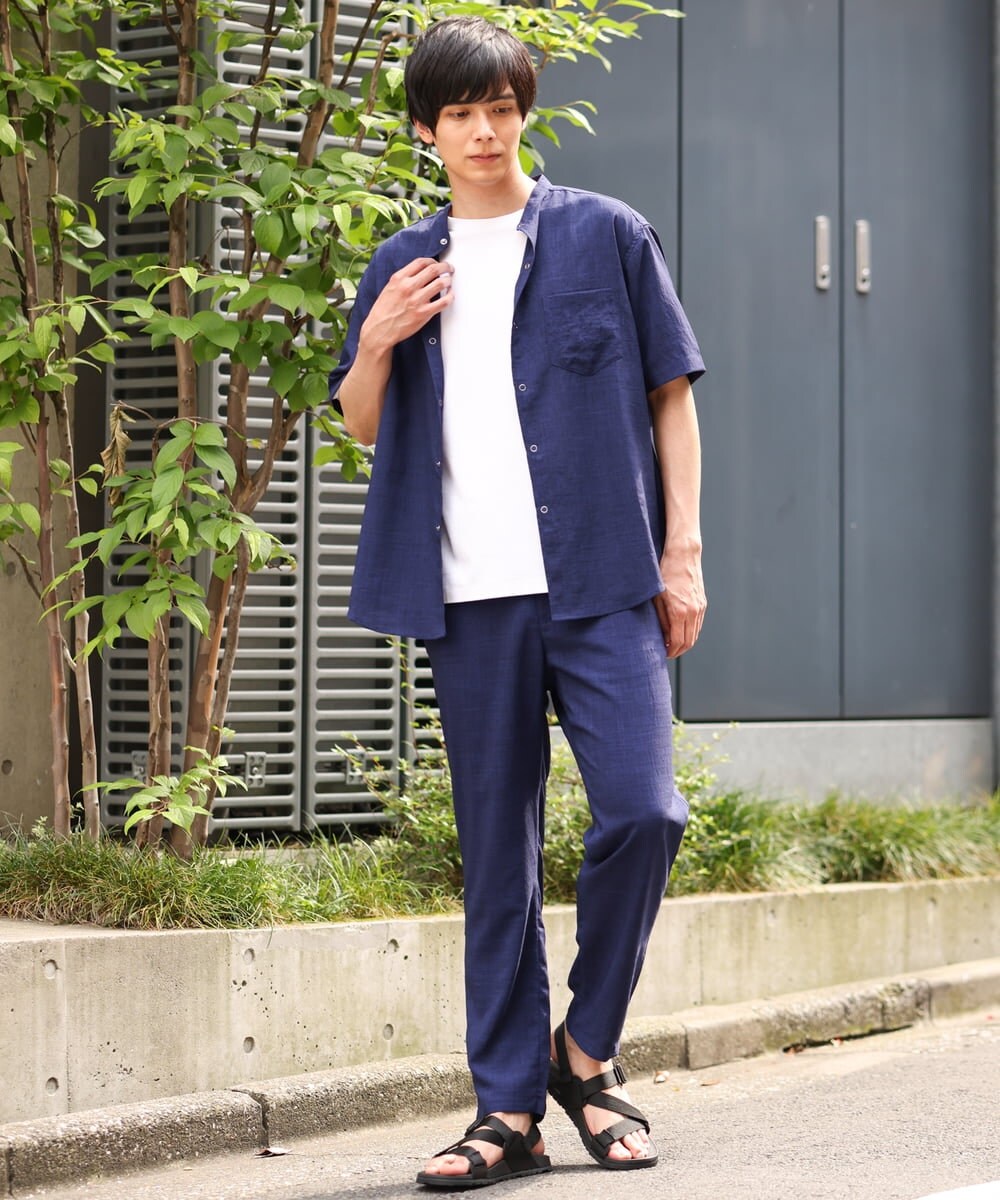 KHBHP77049 a.v.v MEN(アー・ヴェ・ヴェ) 【S-XXL】リライトリングドットバンドカラーシャツ（セットアップ対応） カーキ