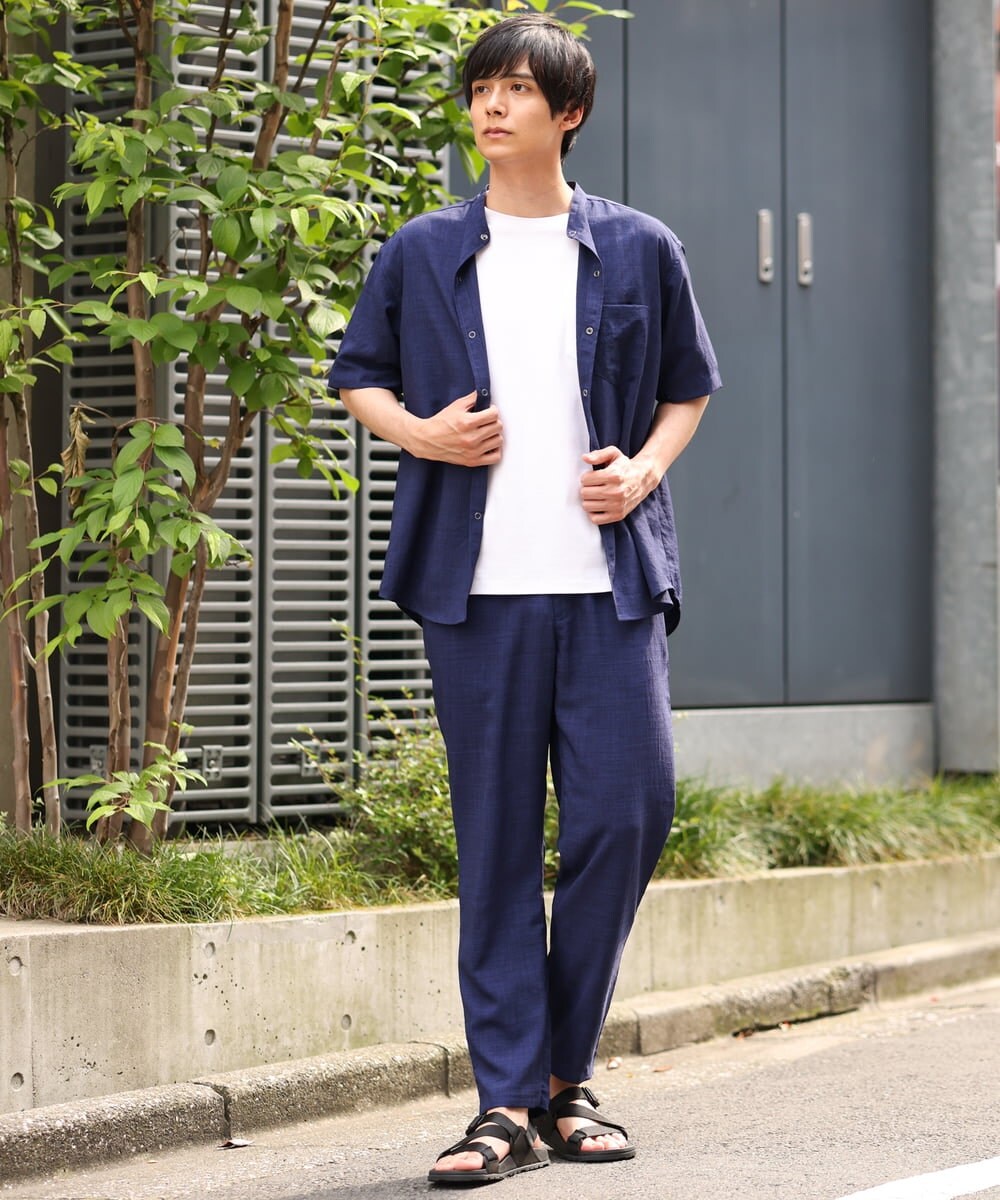 KHBHP77049 a.v.v MEN(アー・ヴェ・ヴェ) 【S-XXL】リライトリングドットバンドカラーシャツ（セットアップ対応） カーキ