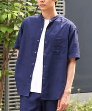 KHBHP77049 a.v.v MEN(アー・ヴェ・ヴェ) 【S-XXL】リライトリングドットバンドカラーシャツ（セットアップ対応） ブルー