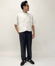 KHBHS11054 a.v.v MEN(アー・ヴェ・ヴェ) 【洗濯機で洗える】スラブダブルポケットバンドカラーシャツ グリーン
