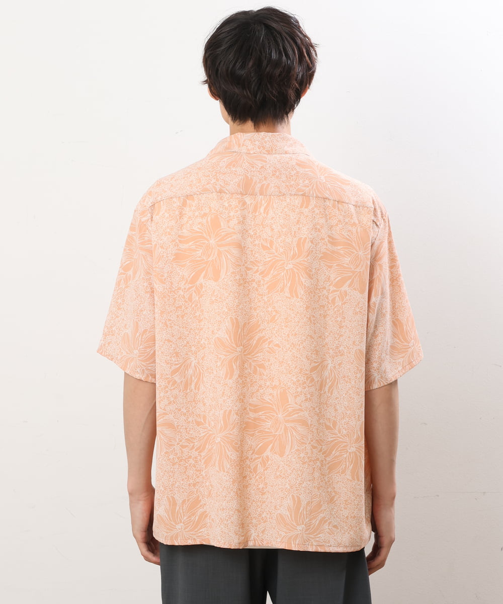 KHBHS13059 a.v.v MEN(アー・ヴェ・ヴェ) 【接触冷感】フラワープリントオープンカラーシャツ(五分袖) オレンジ