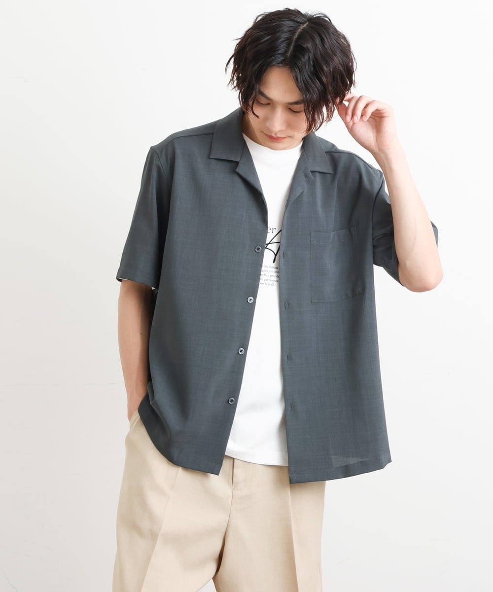 KHBHS78044 a.v.v MEN(アー・ヴェ・ヴェ) 【S-XXL】リライト オープンカラーシャツ ベージュ