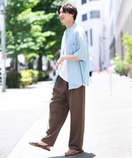 KHBHS80059 a.v.v MEN(アー・ヴェ・ヴェ) 【接触冷感】シアーワッシャーワイドシルエットシャツ(五分袖) ライトブルー