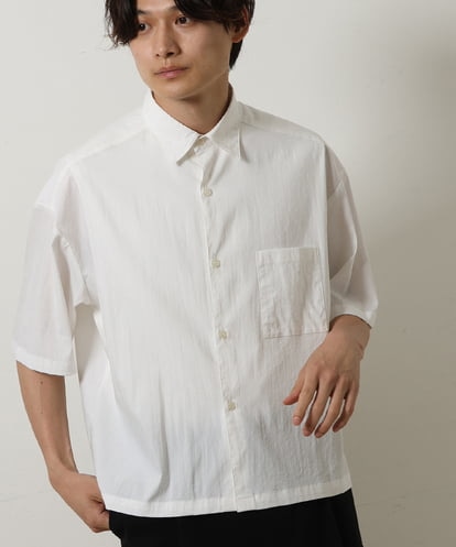 KHBHS84059  【白シャツ】クロップド丈ワイドシルエットシャツ(五分袖)