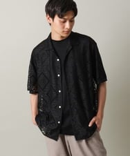 KHBHV56069 a.v.v MEN(アー・ヴェ・ヴェ) 【洗濯機で洗える】ラッセルダイヤオープンカラーシャツ 5分袖 ブラック