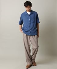 KHBHV65059 a.v.v MEN(アー・ヴェ・ヴェ) メランジオープンカラーシャツ 5分袖 ブルー