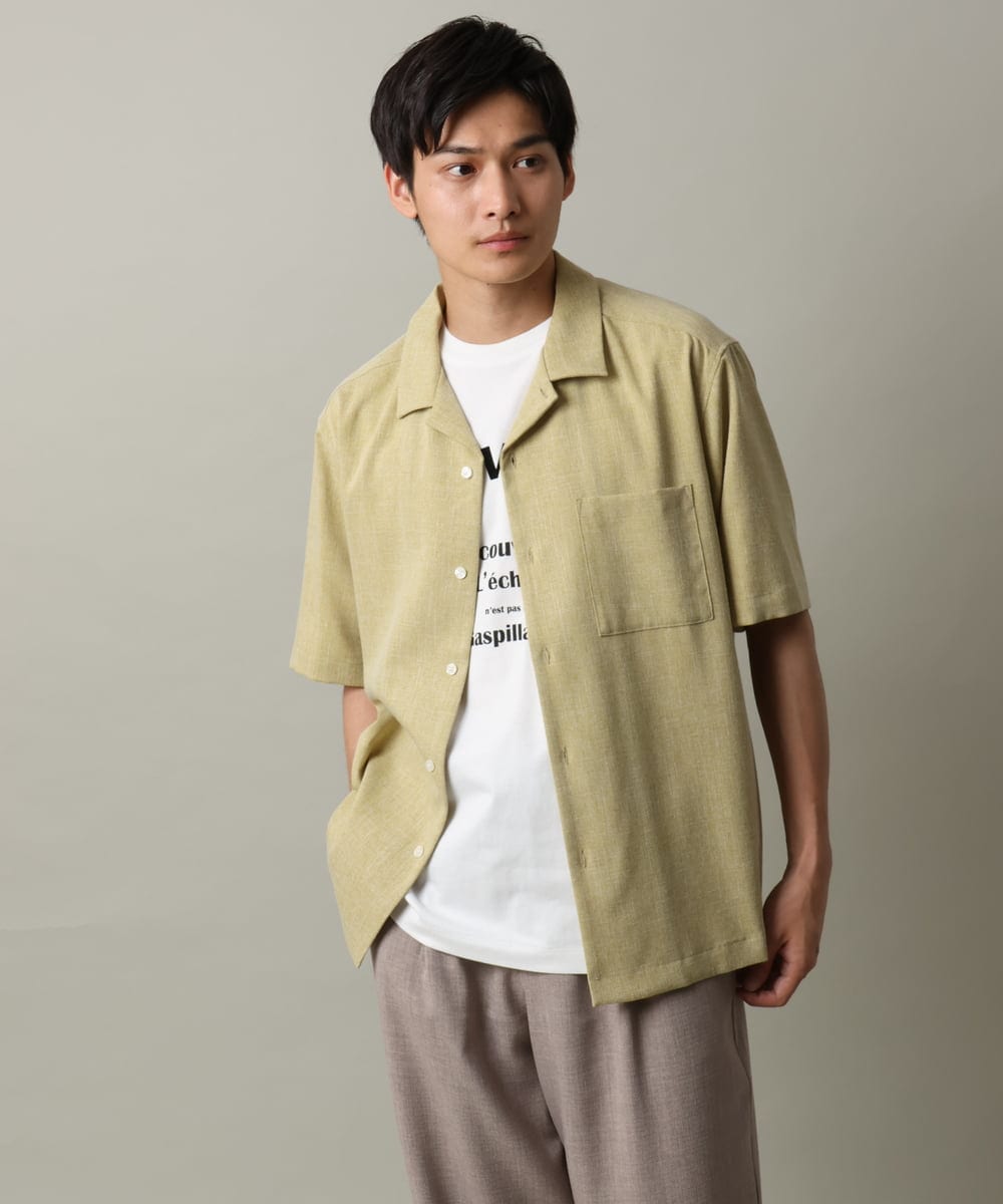 KHBHV65059 a.v.v MEN(アー・ヴェ・ヴェ) メランジオープンカラーシャツ 5分袖 ブルー