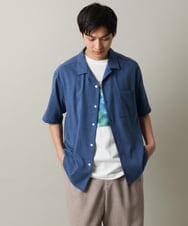 KHBHV65059 a.v.v MEN(アー・ヴェ・ヴェ) メランジオープンカラーシャツ 5分袖 ブルー