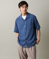 KHBHV65059 a.v.v MEN(アー・ヴェ・ヴェ) メランジオープンカラーシャツ 5分袖 ブルー