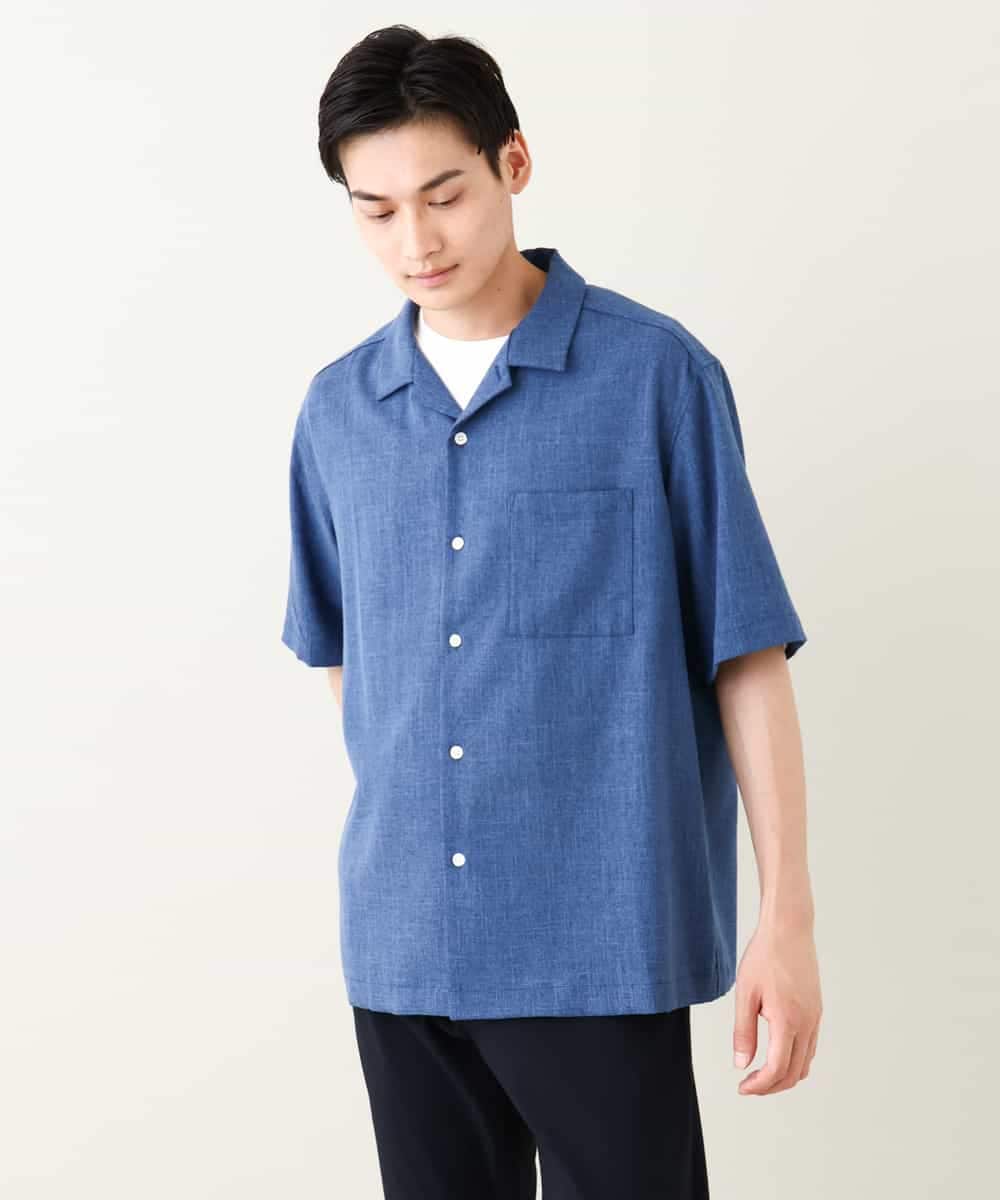KHBHV65059 a.v.v MEN(アー・ヴェ・ヴェ) メランジオープンカラーシャツ 5分袖 ブルー