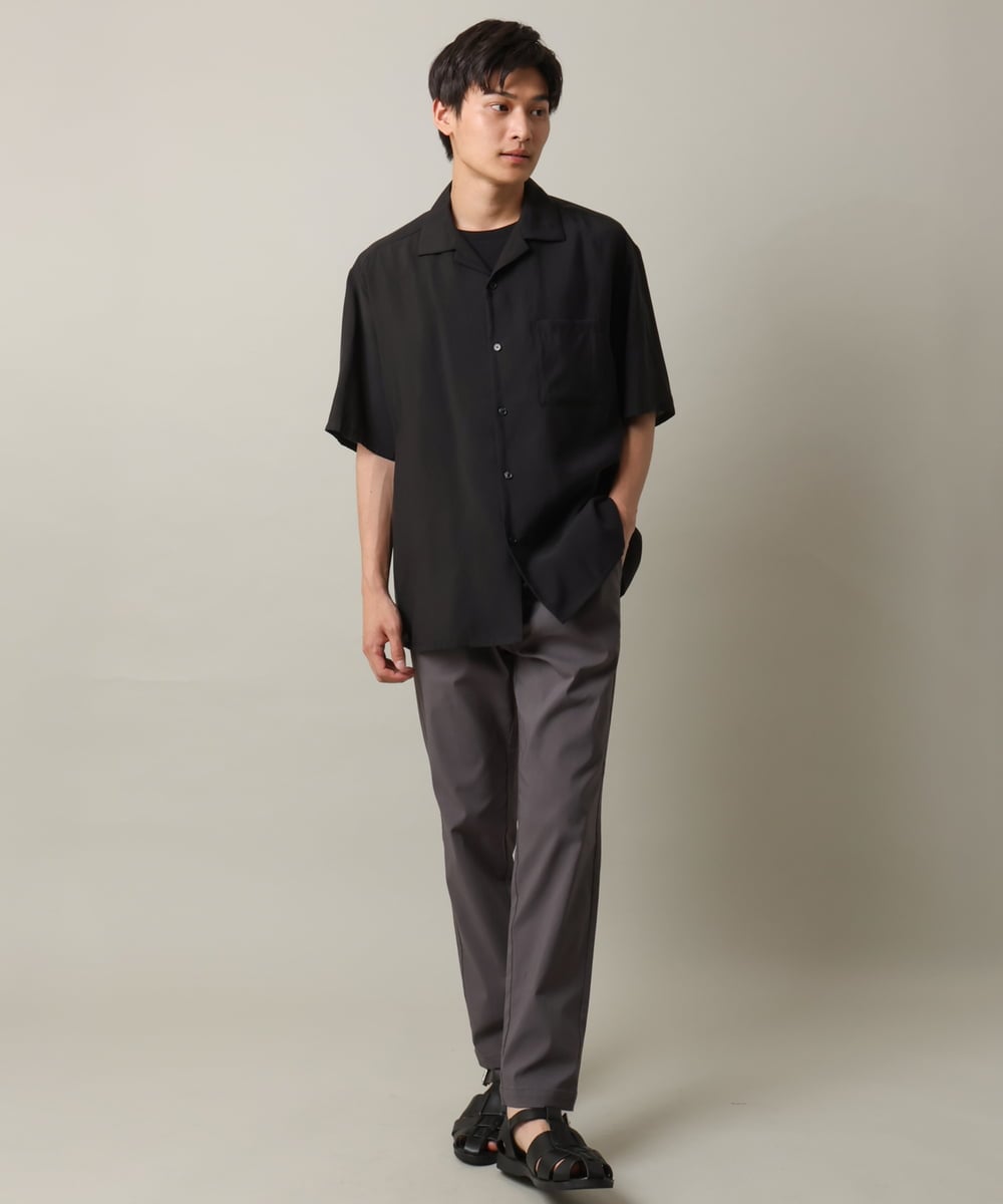 KHBHV66059 a.v.v MEN(アー・ヴェ・ヴェ) 【大人にちょうどいい透け感】セミシアーオープンカラーシャツ　5分袖 ライトグリーン